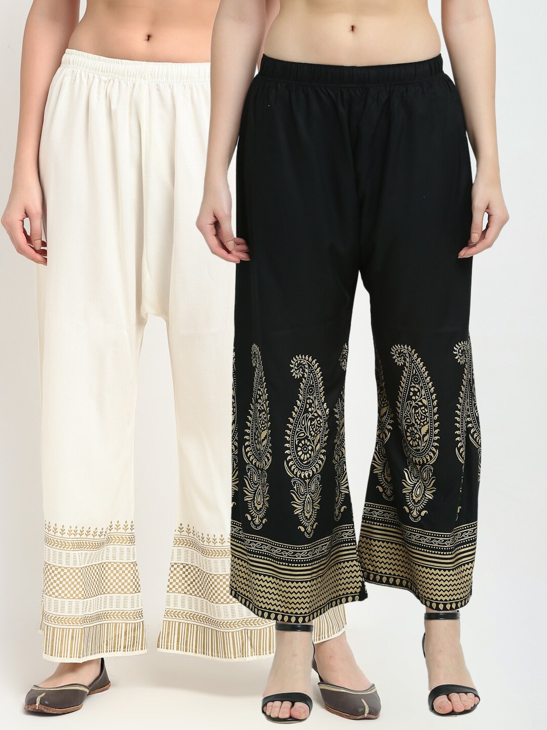 

TAG 7 Women Pack of 2 Black & White Printed Flared Palazzos