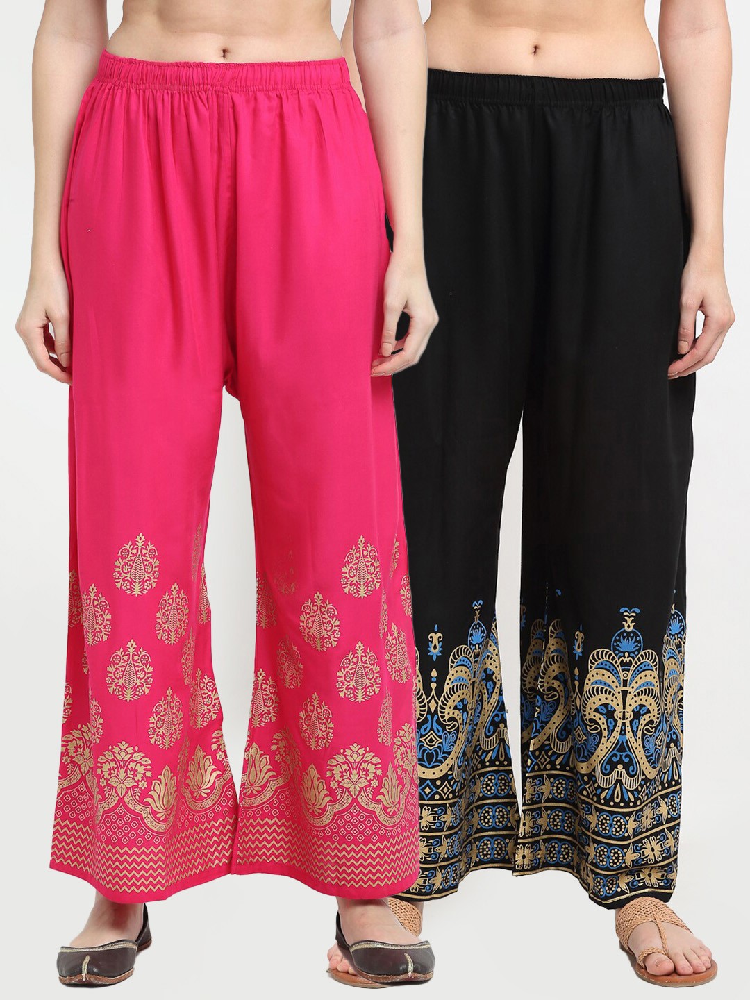 

TAG 7 Women Black & Pink Pack of 2 Ethnic Motifs Printed Palazzos