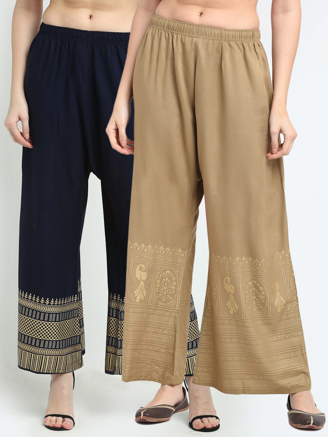 

TAG 7 Women Pack Of 2 Navy Blue & Tan Ethnic Motifs Printed Wide Leg Palazzos