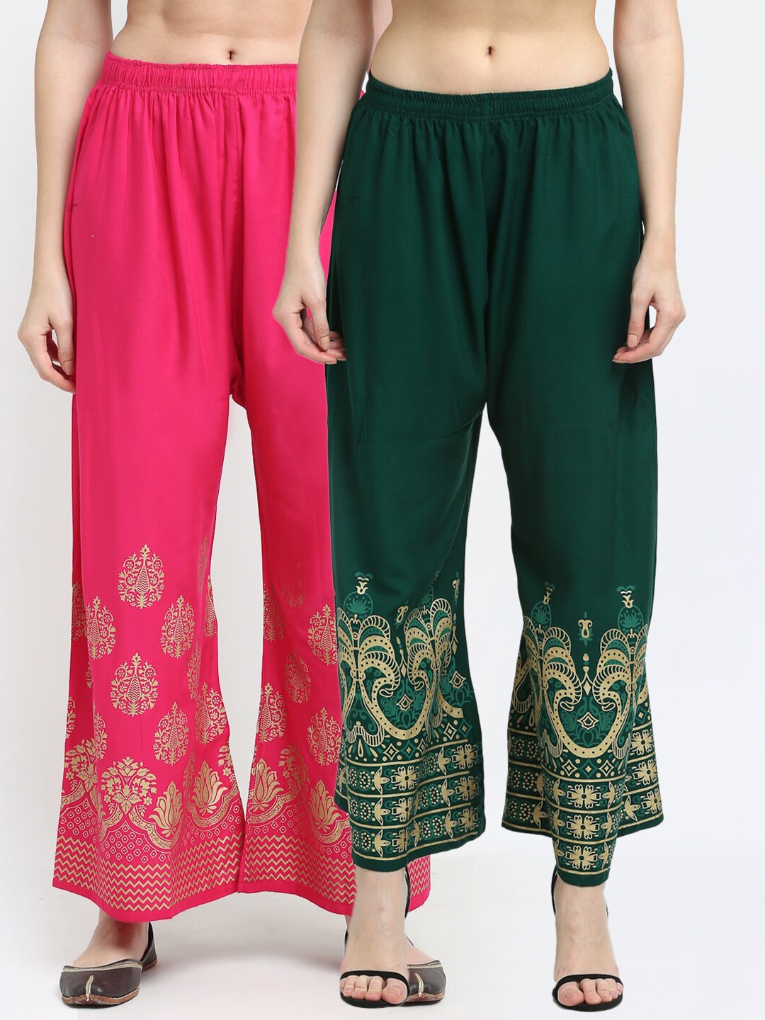 

TAG 7 Pack of 2 Women Green & Pink Ethnic Motifs Printed Palazzos