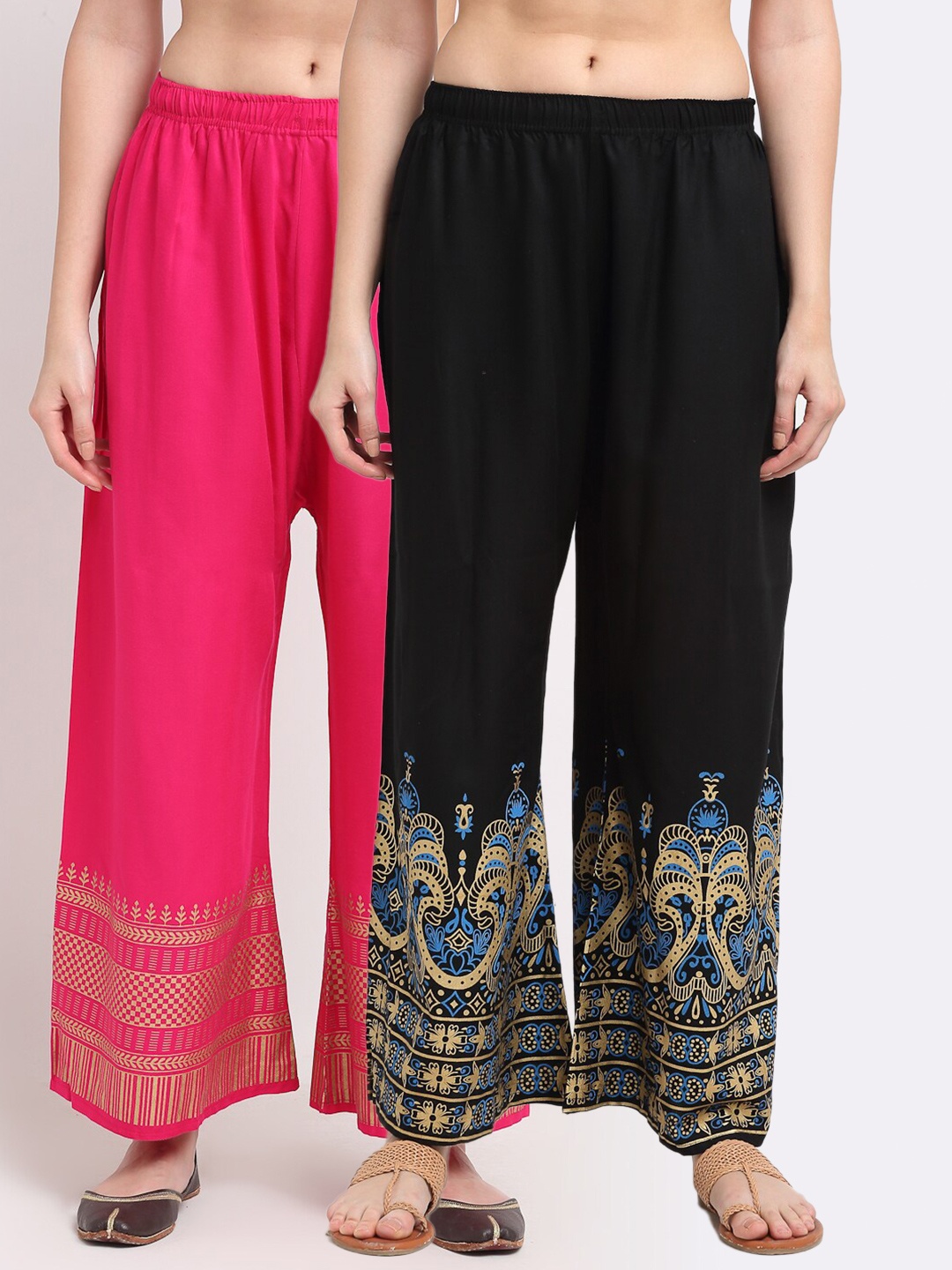

TAG 7 Women Pack Of 2 Ethnic Motifs Printed Palazzos, Black