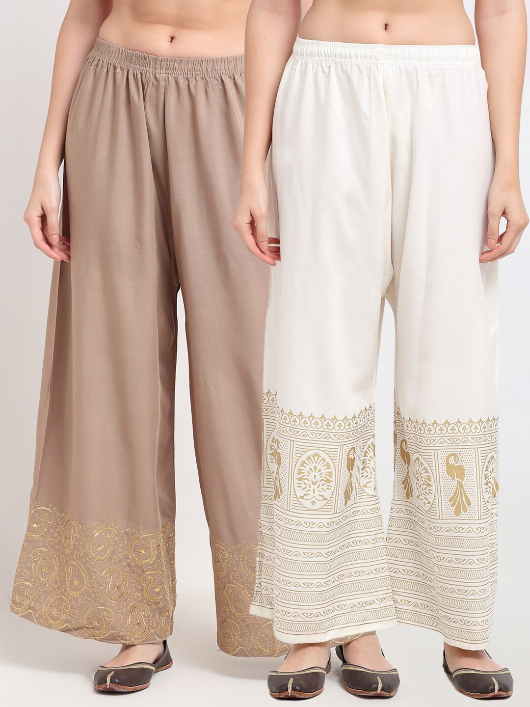 

TAG 7 Pack of 2 Women Beige & White Ethnic Motifs Printed Palazzos