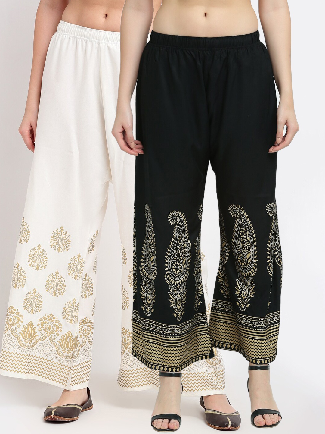 

TAG 7 Women Black & White Pack of 2 Ethnic Motifs Printed Palazzos