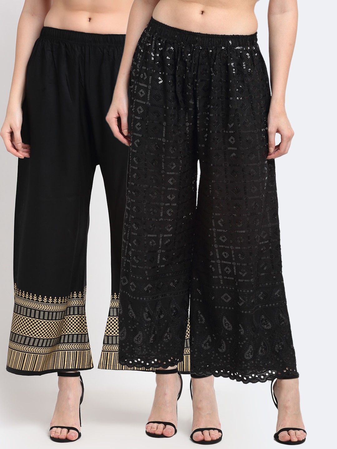 

TAG 7 Women Black Pack of 2 Embellished Palazzos