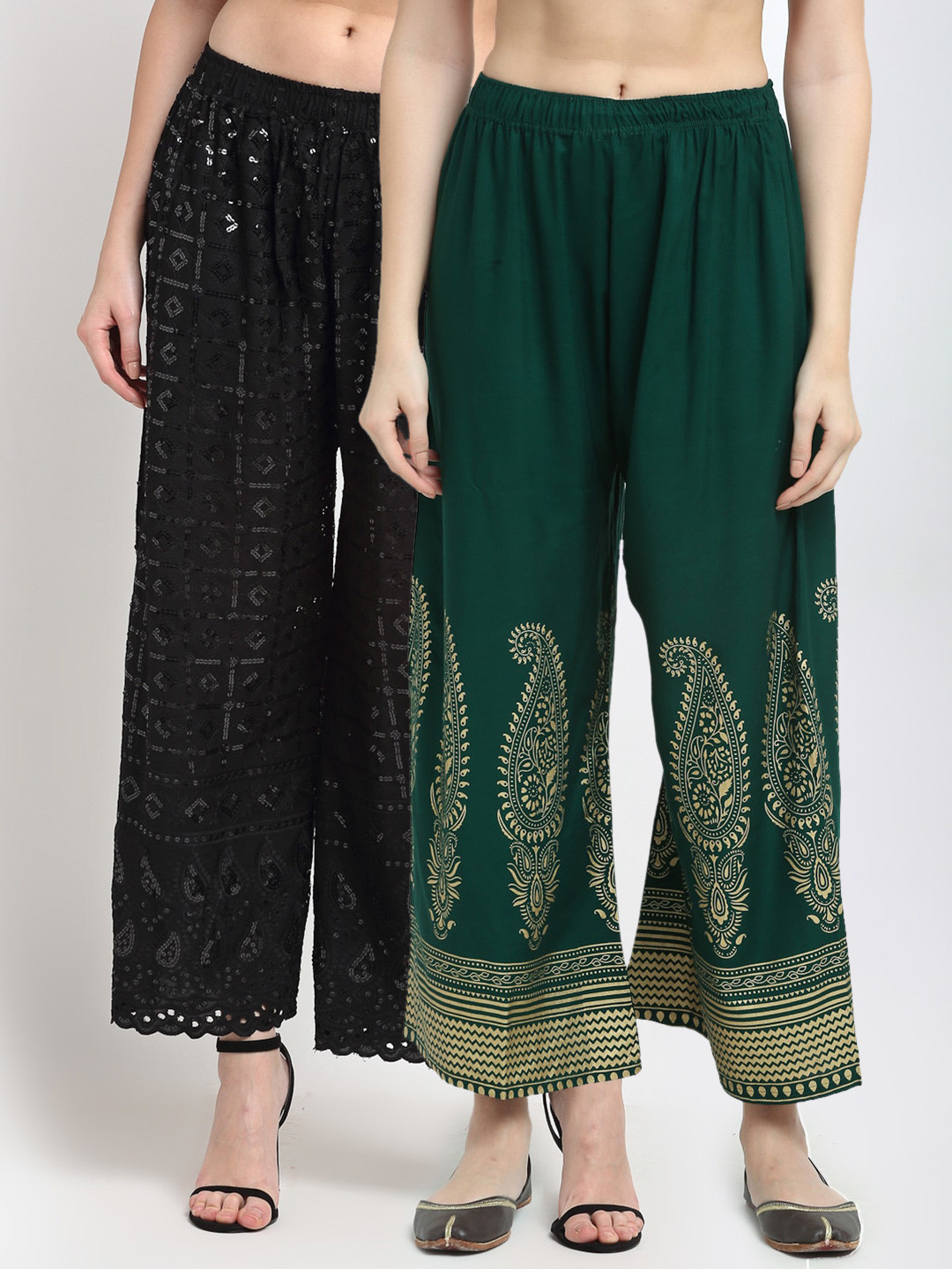 

TAG 7 Women Pack Of 2 Embellished Palazzos, Black