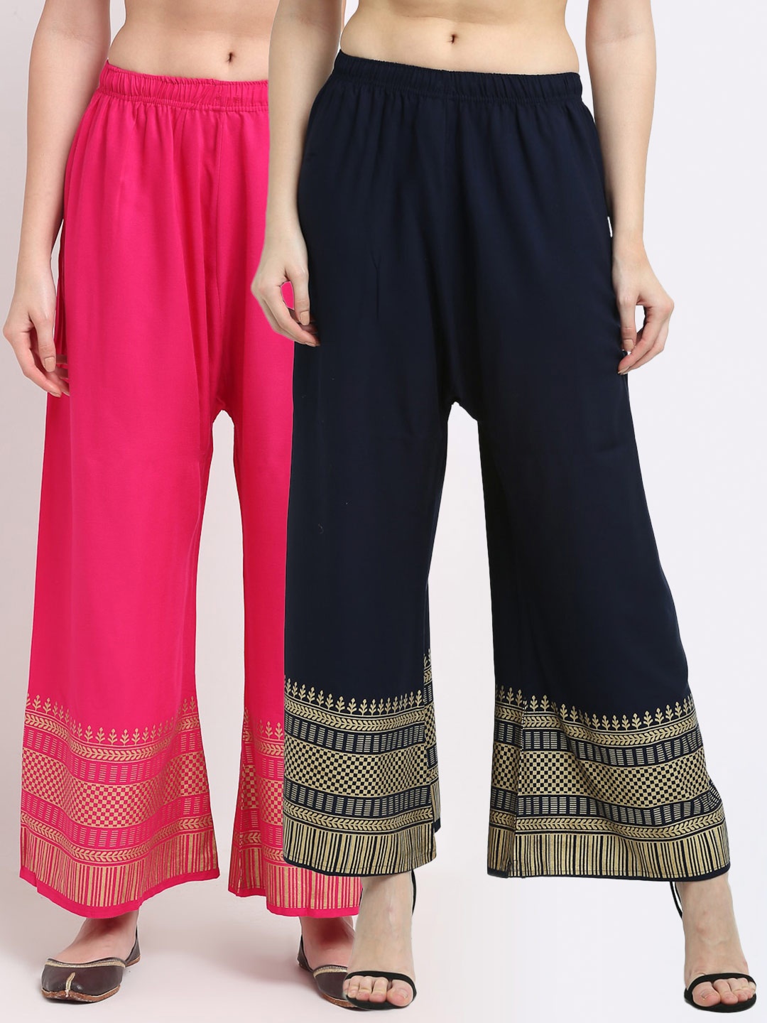 

TAG 7 Pack of 2 Women Pink & Black Ethnic Motifs Printed Palazzos