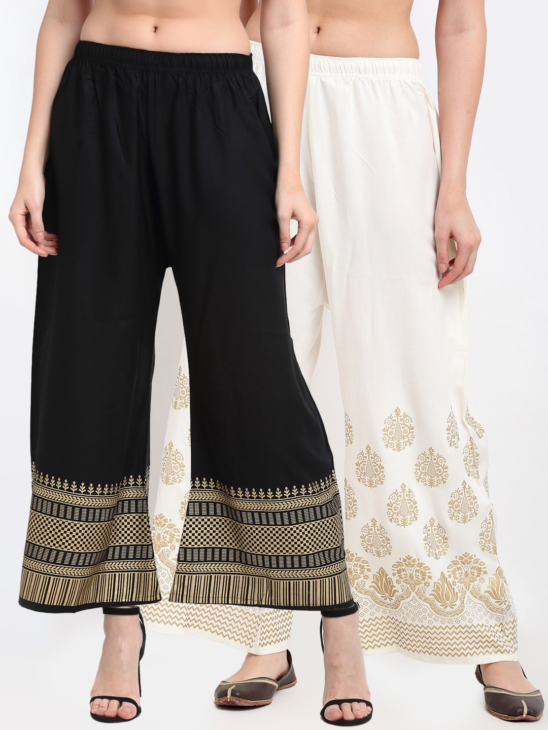 

TAG 7 Women Pack Of 2 Ethnic Motifs Printed Palazzos, Black