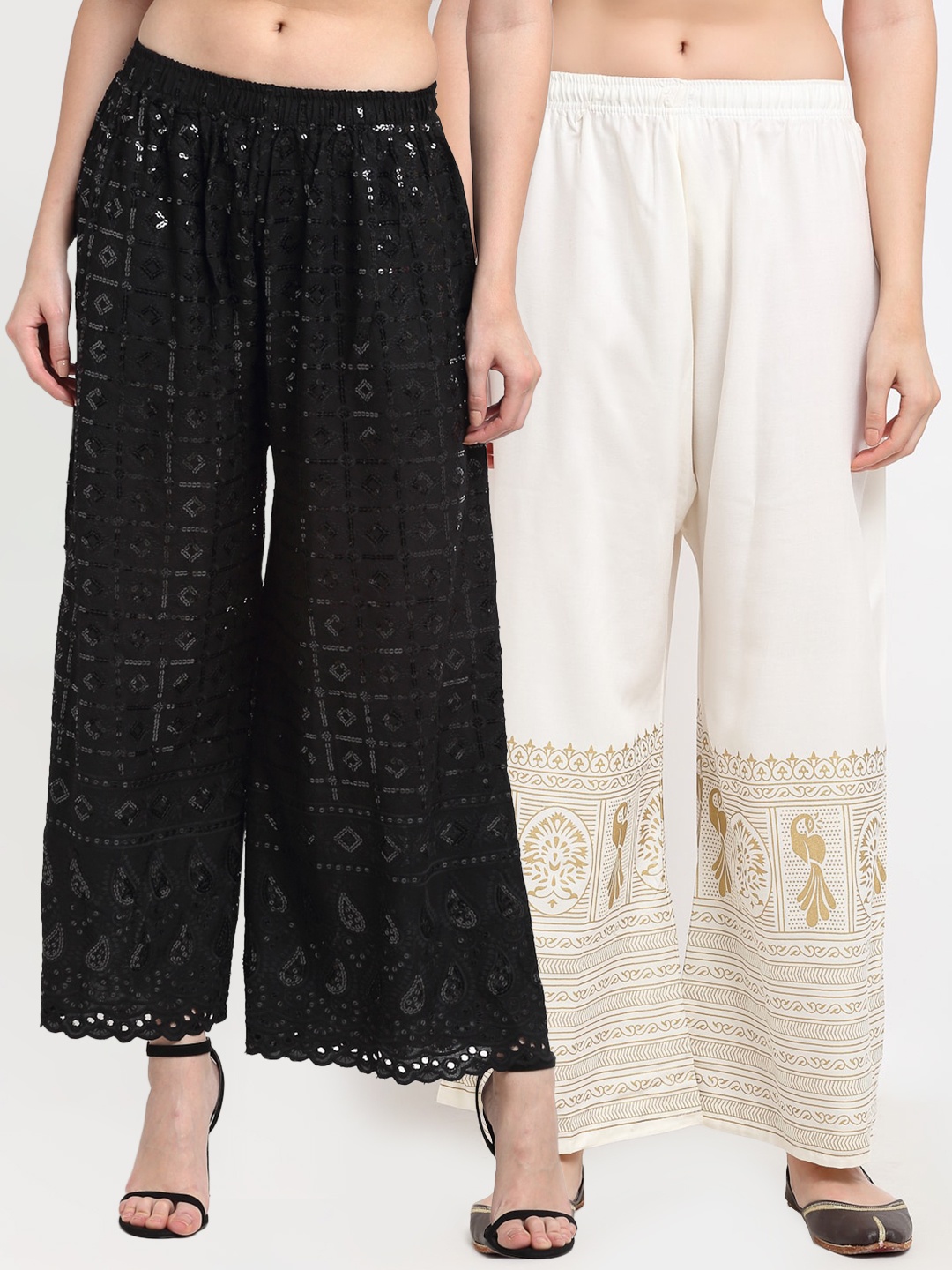 

TAG 7 Pack of 2 Women Black & White Ethnic Motifs Printed Palazzos