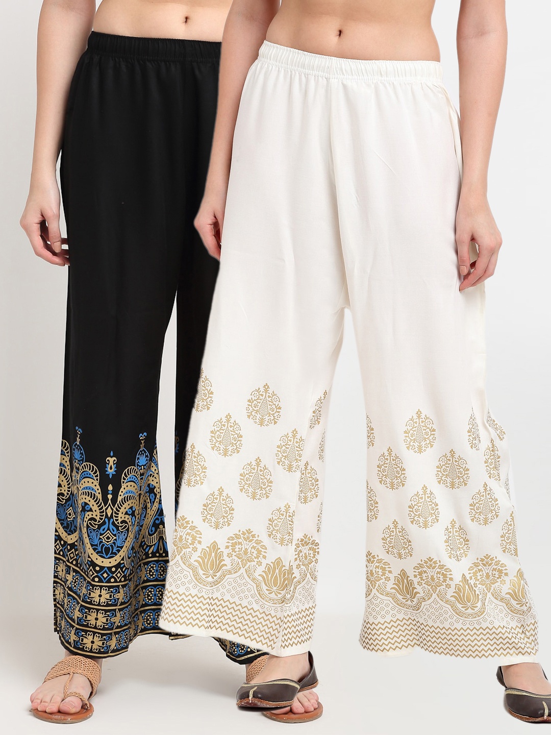 

TAG 7 Women Black & White Pack of2 Ethnic Motifs Printed Palazzos