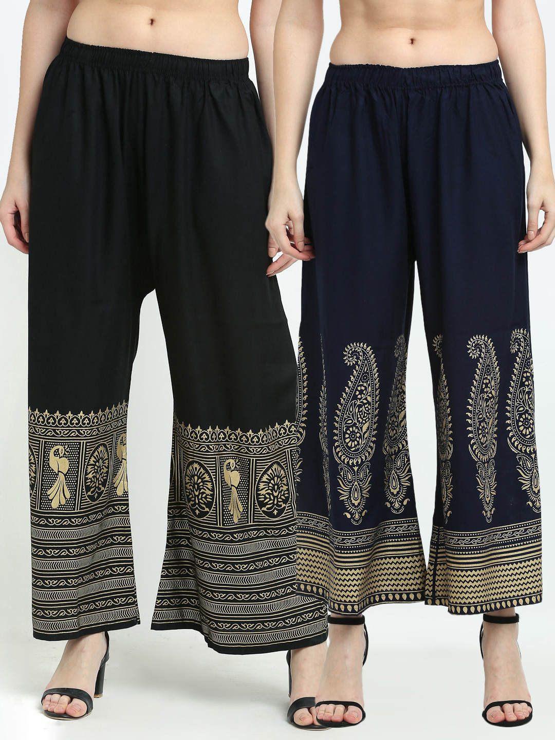 

TAG 7 Pack of 2 Women Navy Blue & Black 2 Ethnic Motifs Printed Palazzos
