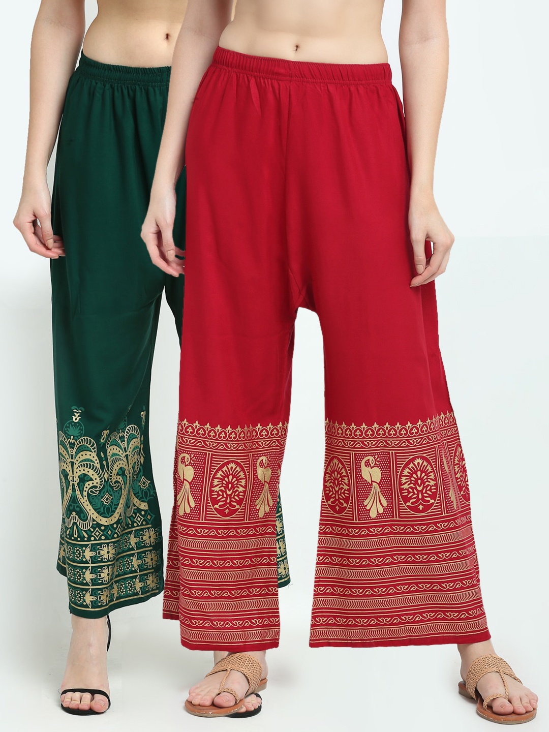 

TAG 7 Women Pack Of 2 Ethnic Motifs Printed Palazzos, Green