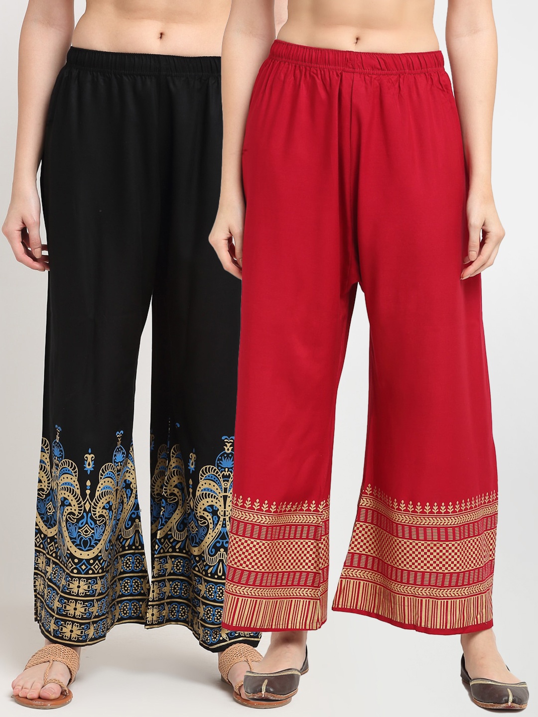 

TAG 7 Pack of 2 Women Black & Maroon Ethnic Motifs Printed Flared Palazzos