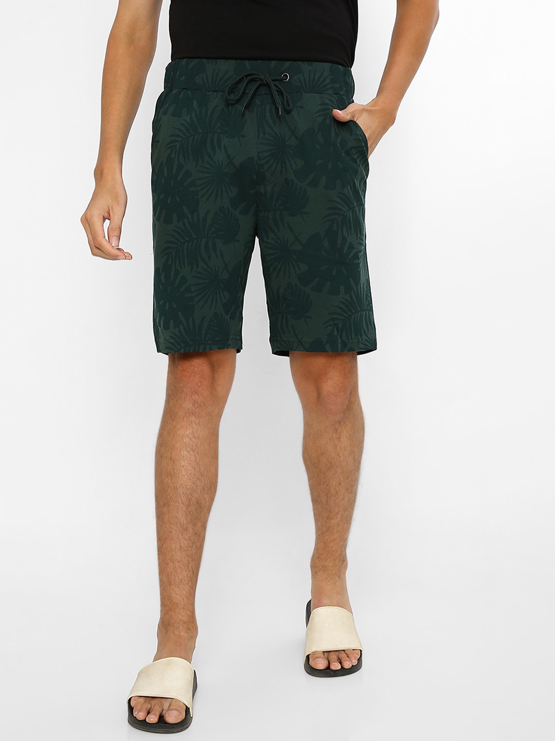 

Ajile by Pantaloons Men Green & Black Printed Lounge Shorts