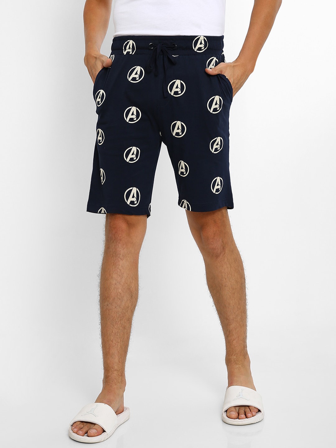 

Ajile by Pantaloons Men Navy Blue & White Printed Lounge Shorts