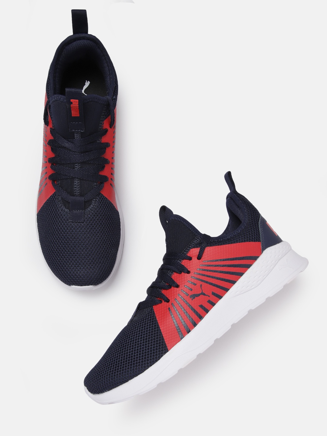 

Puma Men Navy Blue & Red Woven Design Anzarun Lite V3 Running Shoes