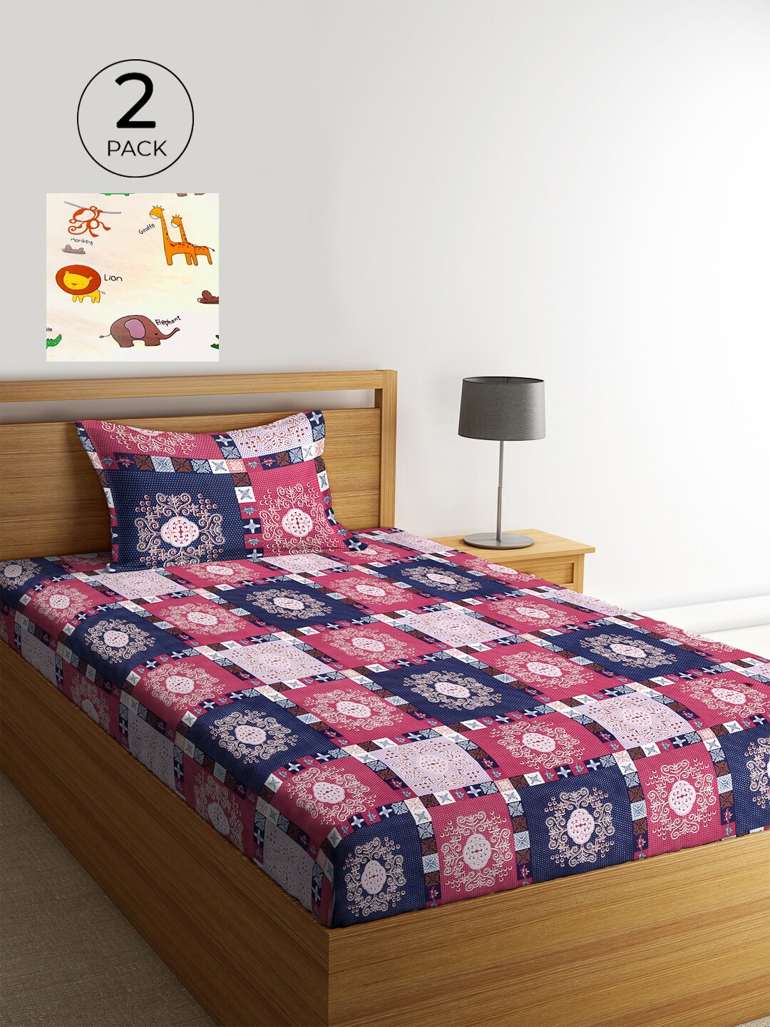 

KLOTTHE Multi Geometric 210 TC Cotton 2 Single Bedsheet with 2 Pillow Cover, White