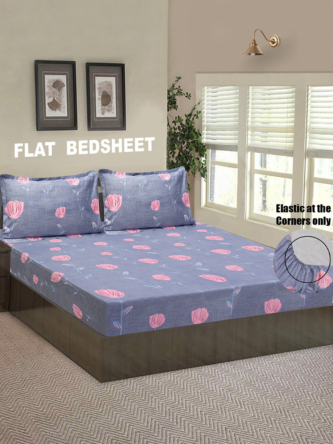 

Good Homes by Home Candy Grey & Pink Floral 144 TC King Bedsheet with 2 Pillow Covers