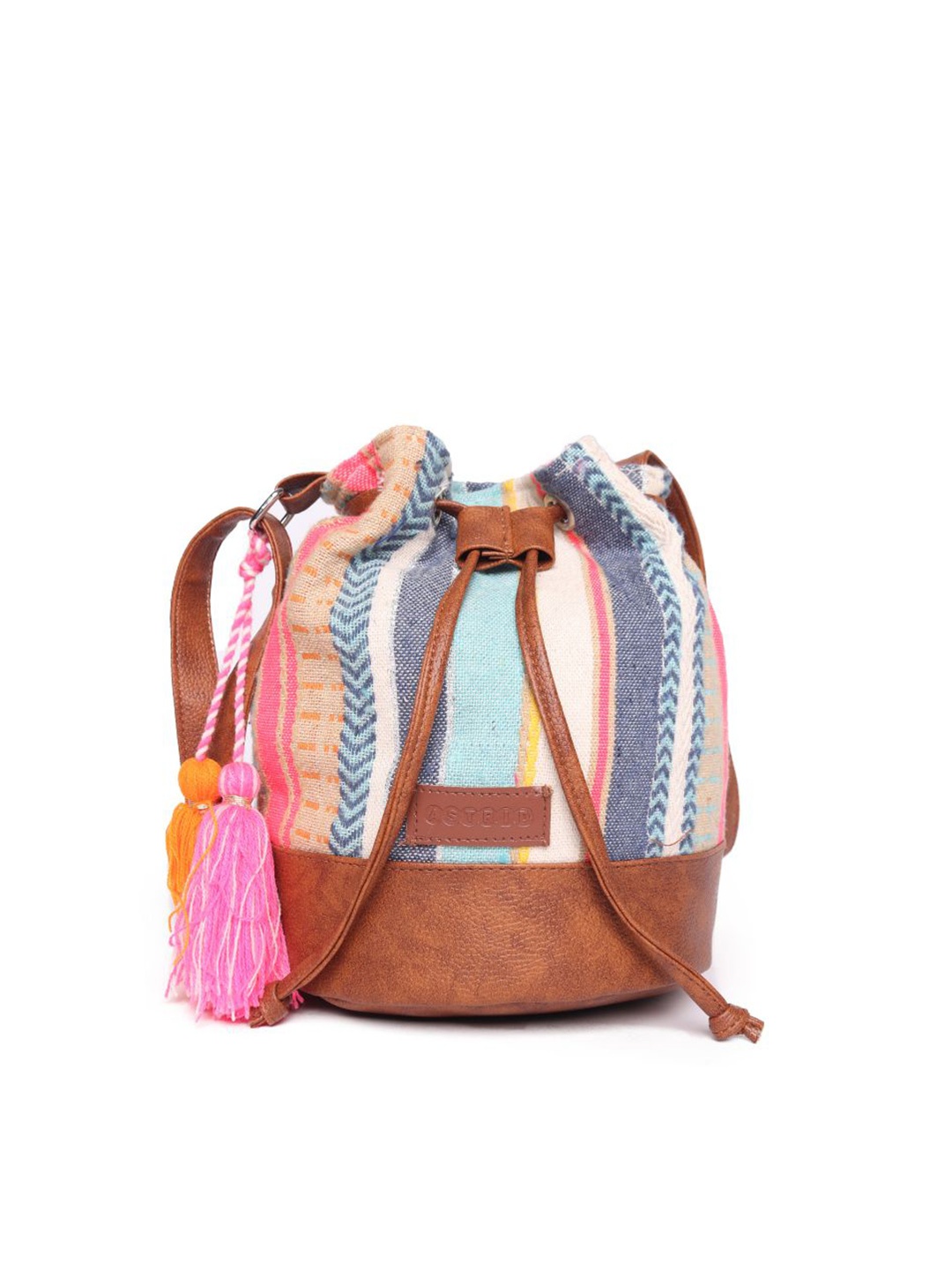 

ASTRID Multicoloured Bucket Sling Bag with Tasselled, Multi