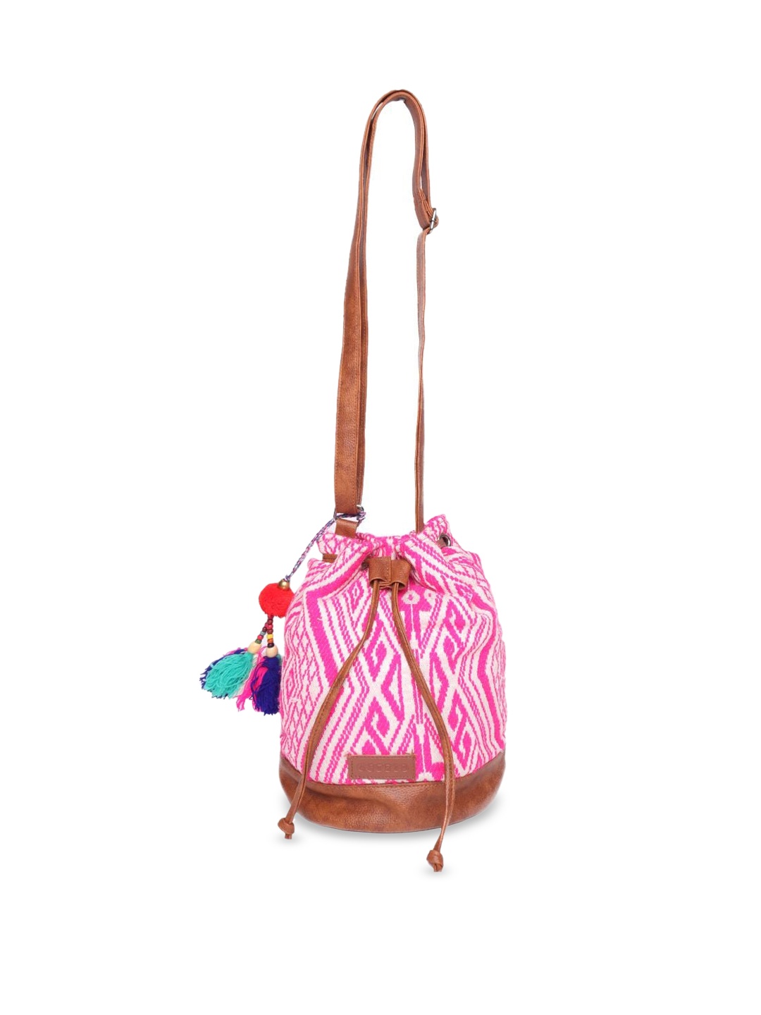 

ASTRID Pink Oversized Bucket Sling Bag with Tasselled