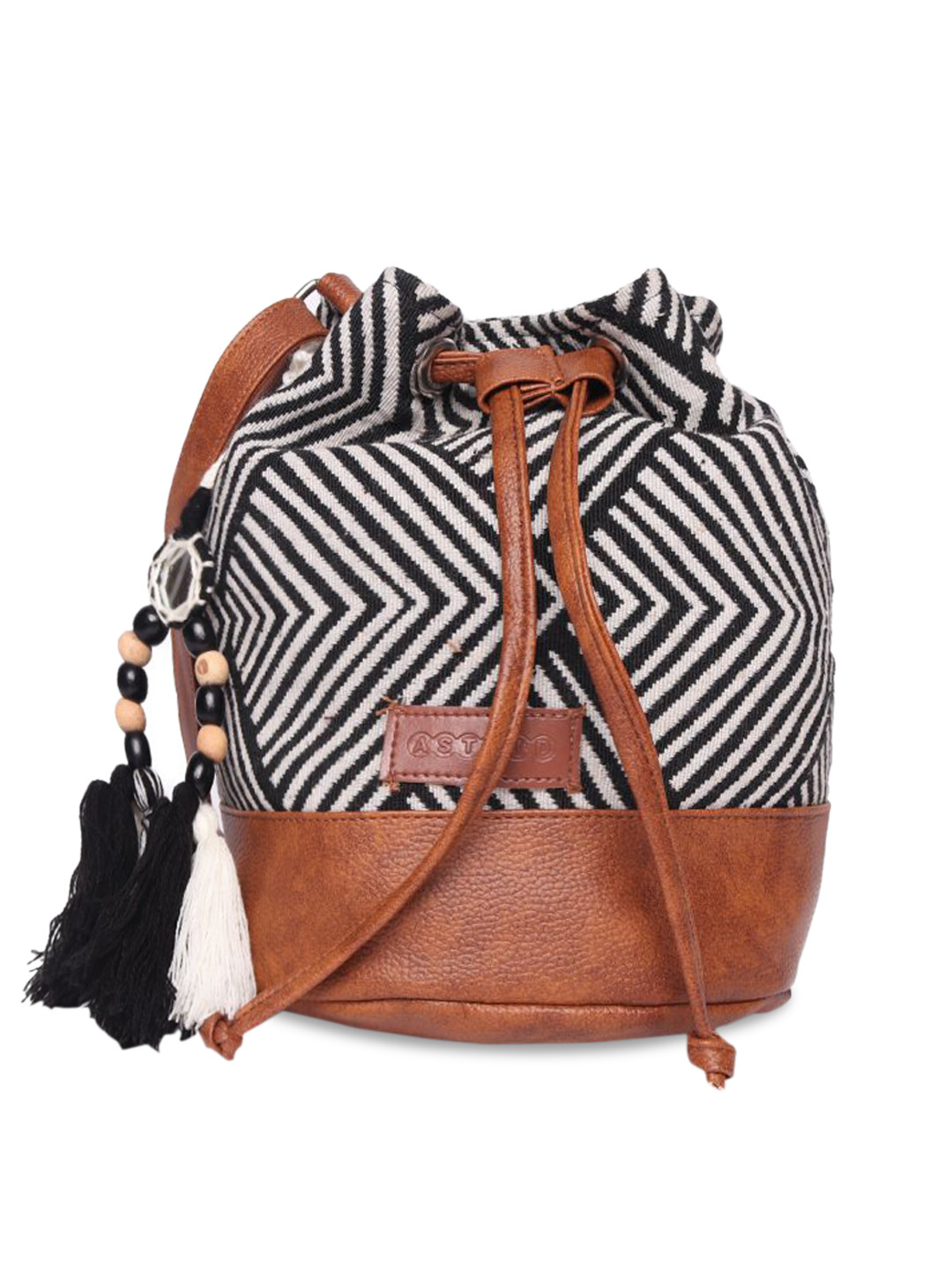 

ASTRID Black Bucket Sling Bag with Tasselled