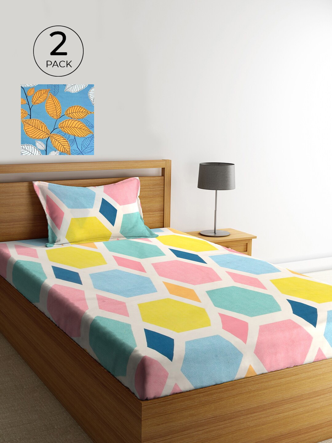 

KLOTTHE Set Of 2 Multicoloured Geometric 210 TC Single Bedsheet With 2 Pillow Covers, Multi