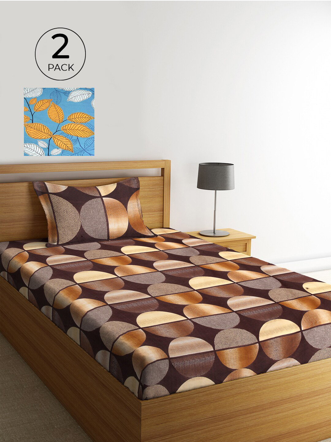 

KLOTTHE Set Of 2 Multicoloured Geometric 210 TC Single Bedsheet With 2 Pillow Covers, Multi