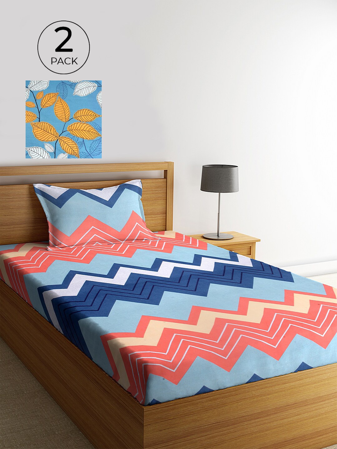 

KLOTTHE Set Of 2 Multicoloured 210 TC Single Bedsheet With 2 Pillow Covers, Multi
