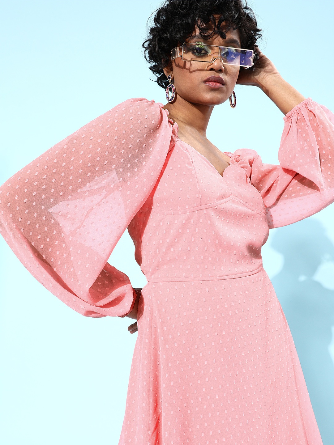 

Athena Women Pretty Pink Self Design Sweetheart Neck Dress