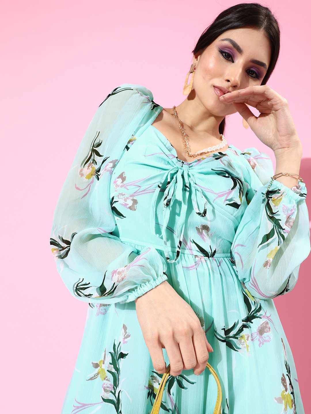 

Athena Women Stunning Blue Floral Sweetheart Neck Dress