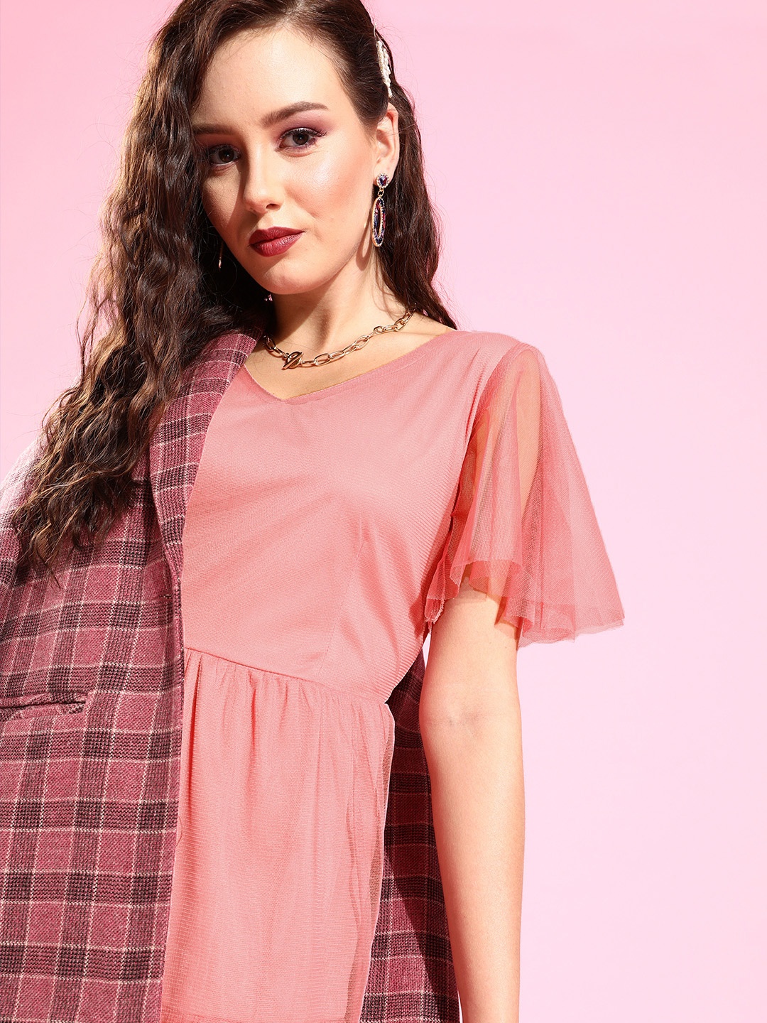 

U&F Women Pretty Pink Solid Sweetheart Neck Dress