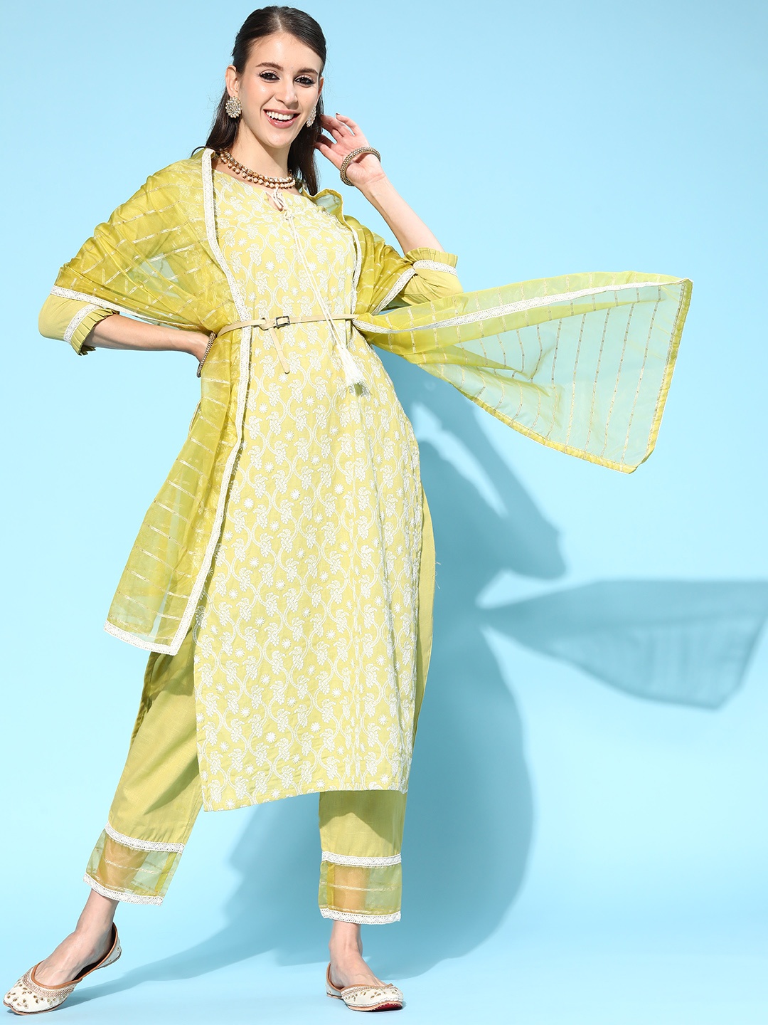 

Indo Era Ethnic Motifs Cotton Blend Kurta Set, Yellow