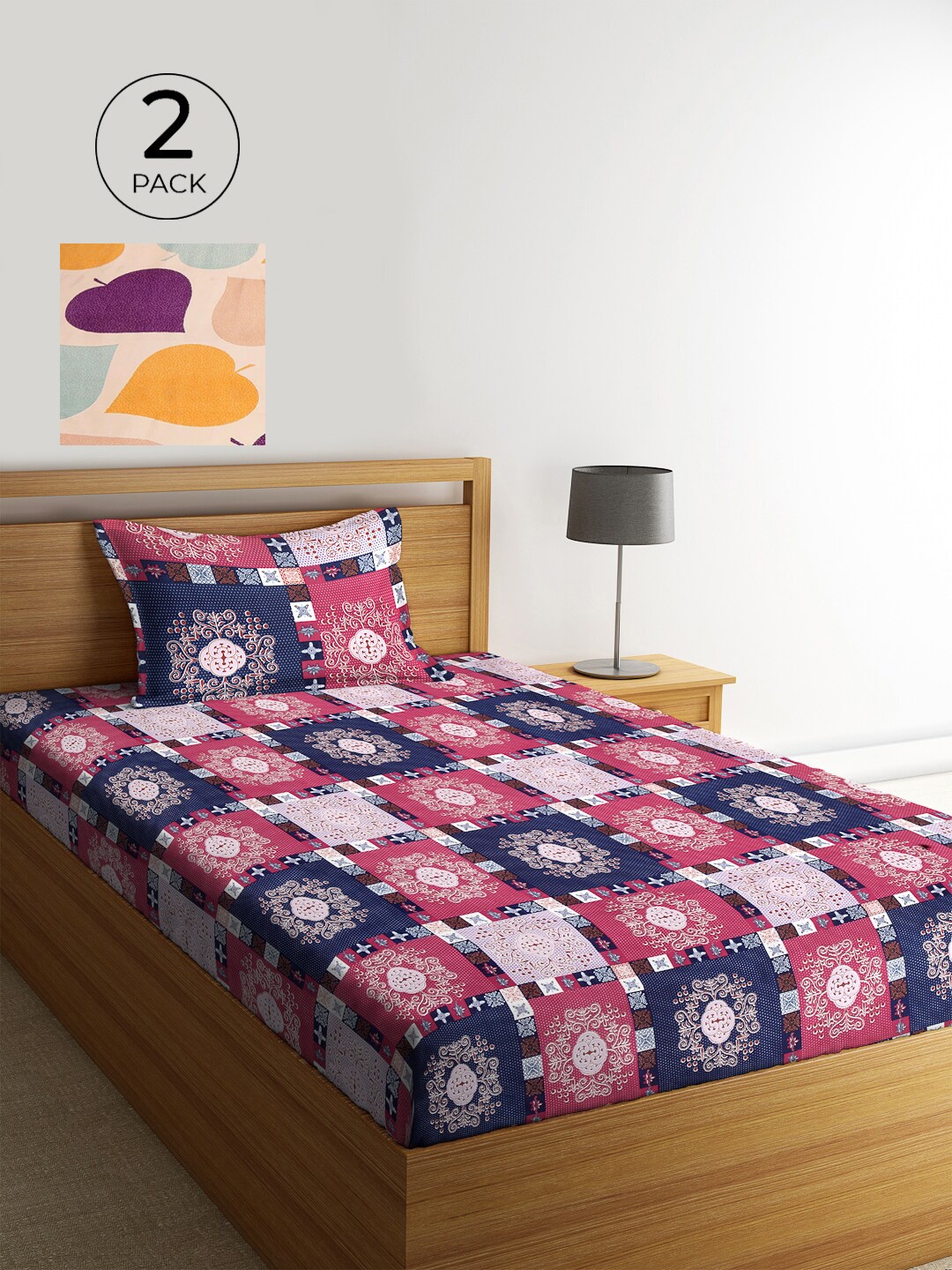 

KLOTTHE Set Of 2 Multicoloured Geometric 210 TC Single Bedsheet With 2 Pillow Covers, Multi