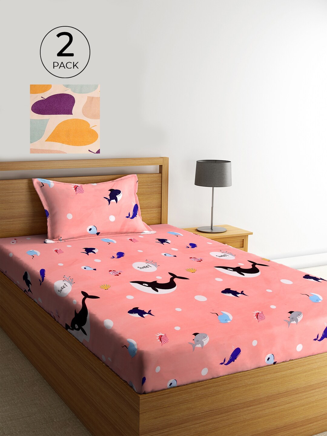 

KLOTTHE Set Of 2 Multicoloured Cartoon Characters 210 TC Single Bedsheet & 2 Pillow Covers, Multi