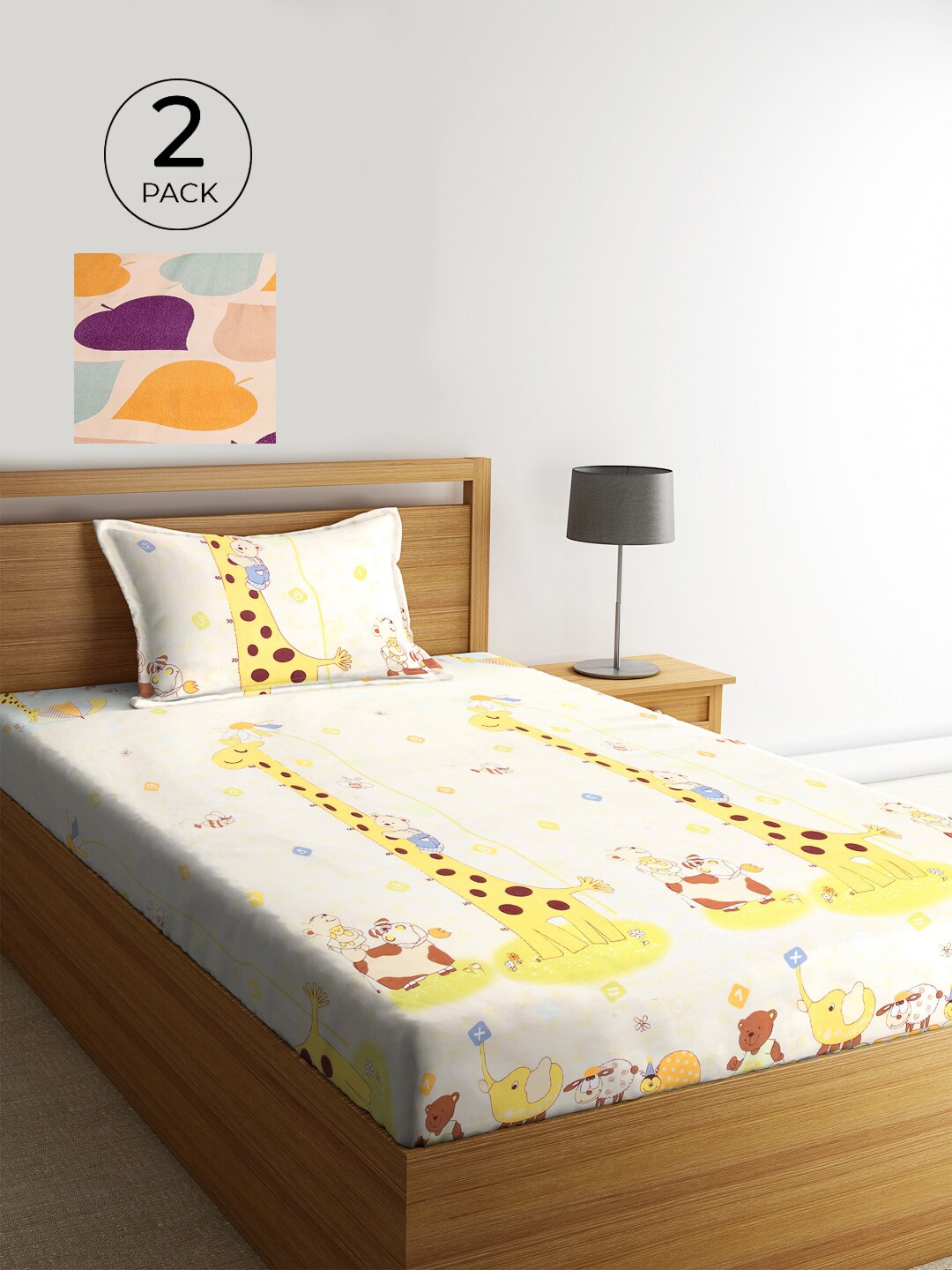 

KLOTTHE Set Of 2 Multicoloured Conversational 210 TC Single Bedsheet With 2 Pillow Covers, Multi