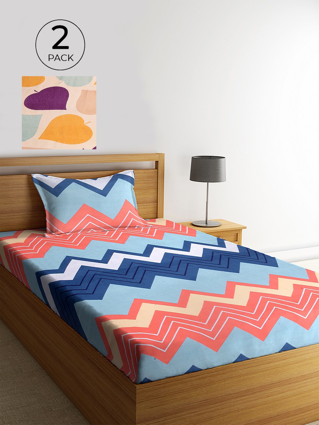 

KLOTTHE Set Of 2 Multicoloured 210 TC Single Bedsheet With 2 Pillow Covers, Multi