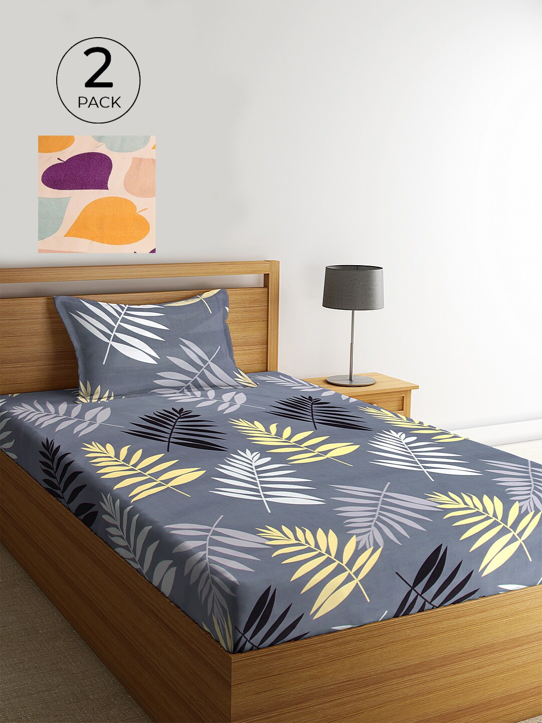 

KLOTTHE Set Of 2 Grey & Beige Floral 210 TC Single Bedsheet With 2 Pillow Covers