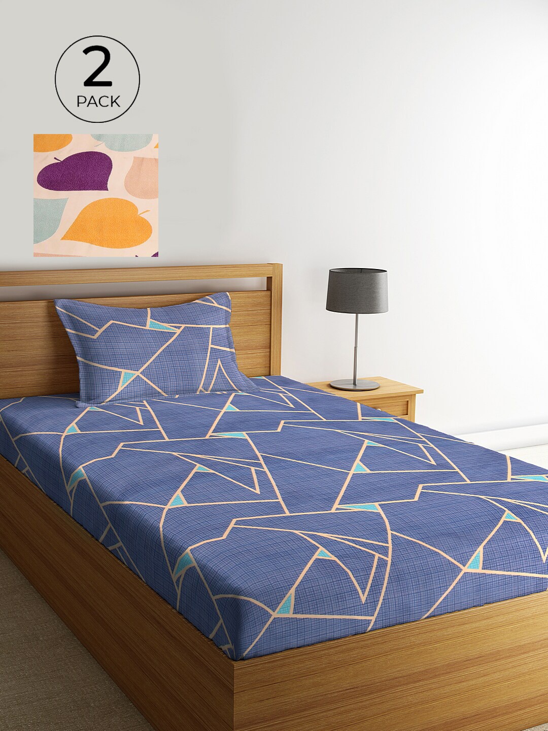 

KLOTTHE Set Of 2 Multicoloured Geometric 210 TC Single Bedsheet With 2 Pillow Covers, Multi