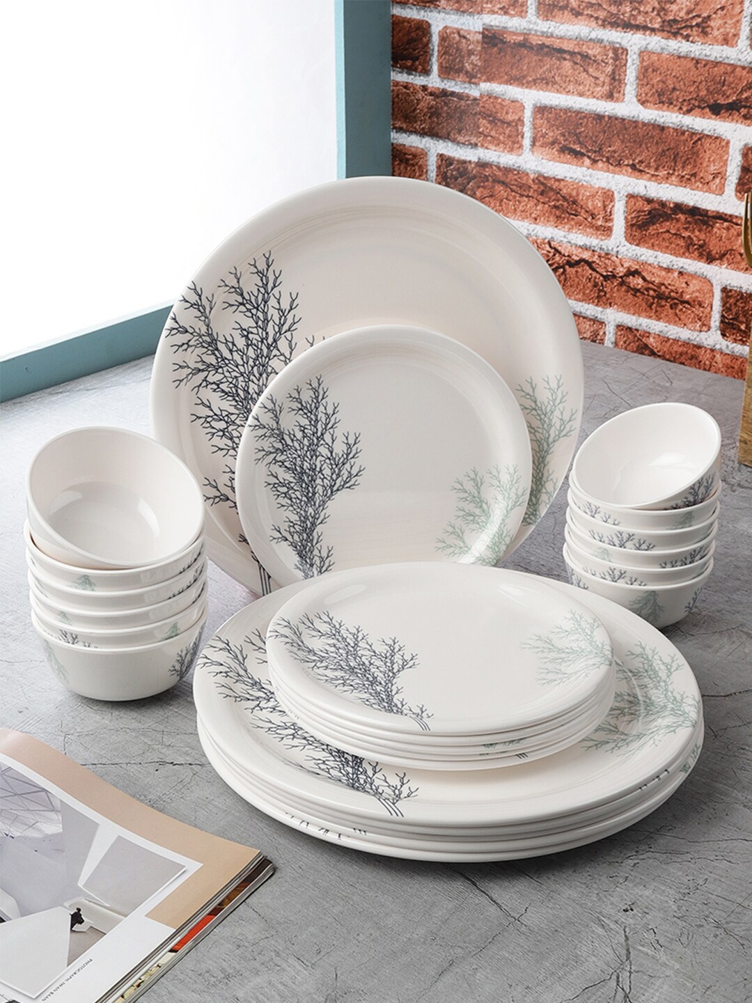 

Servewell Pack Of 24 White Printed Melamine Round Dinner Set