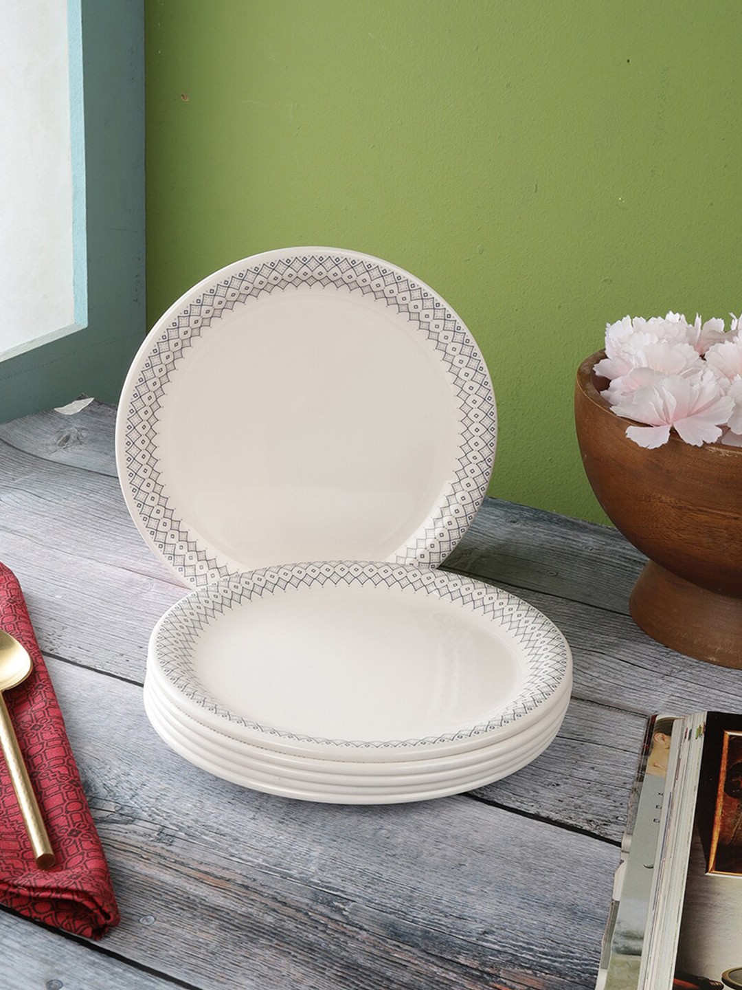 

Servewell Pack Of 6 White Printed Melamine Side Plates