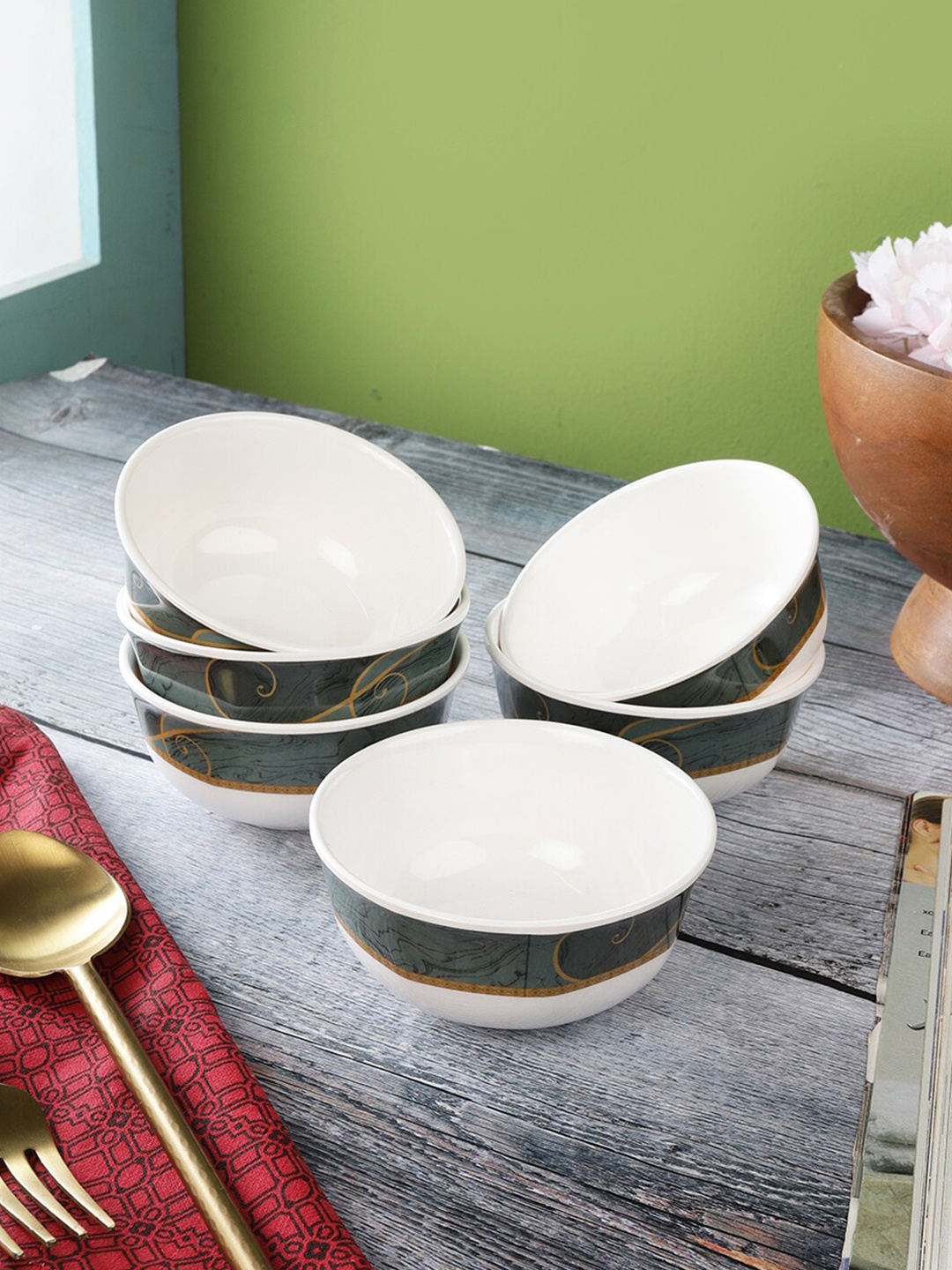 

Servewell Pack Of 6 White Printed Melamine Veg Bowls
