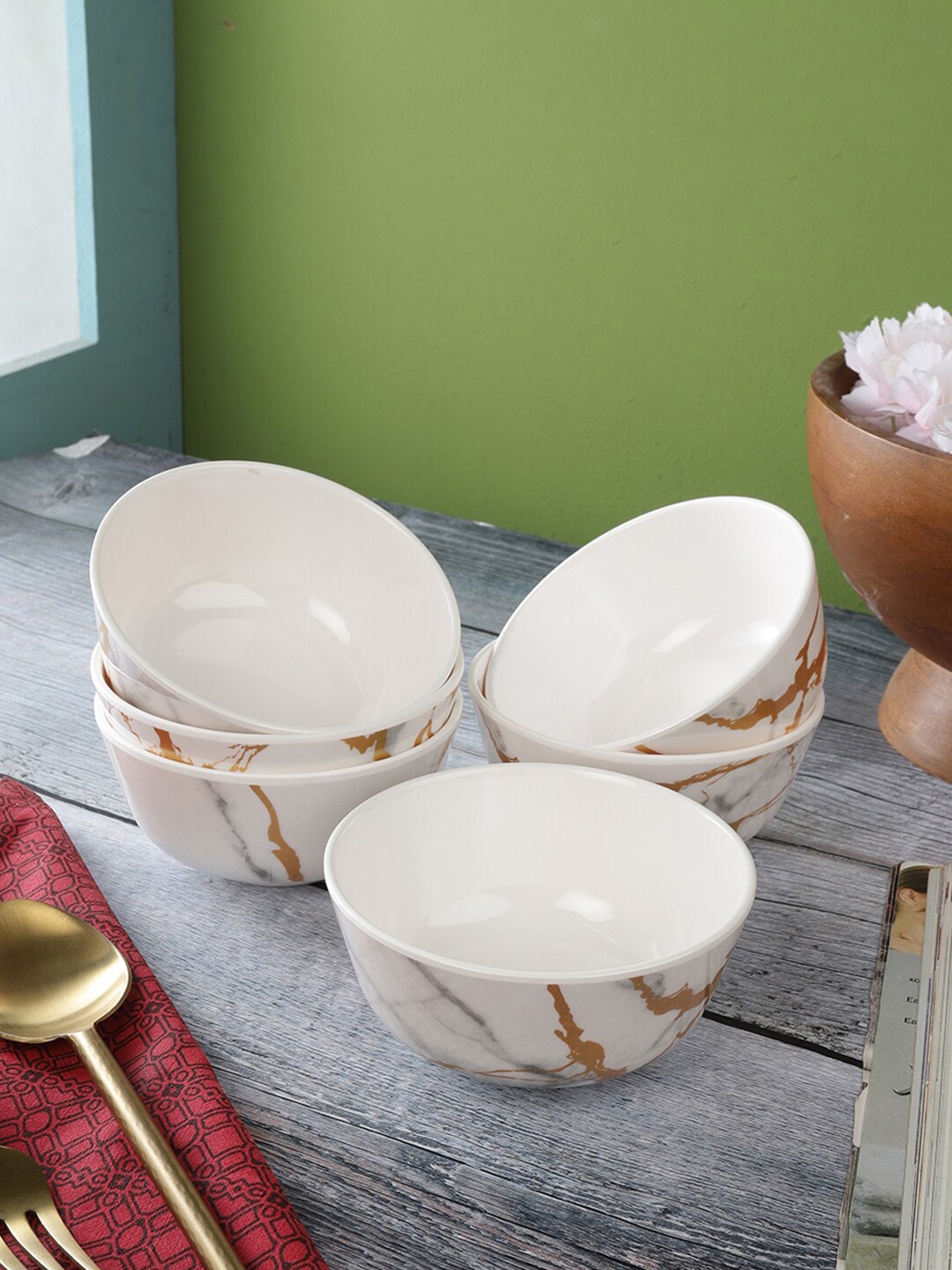 

Servewell Pack Of 6 White Printed Melamine Veg Bowls