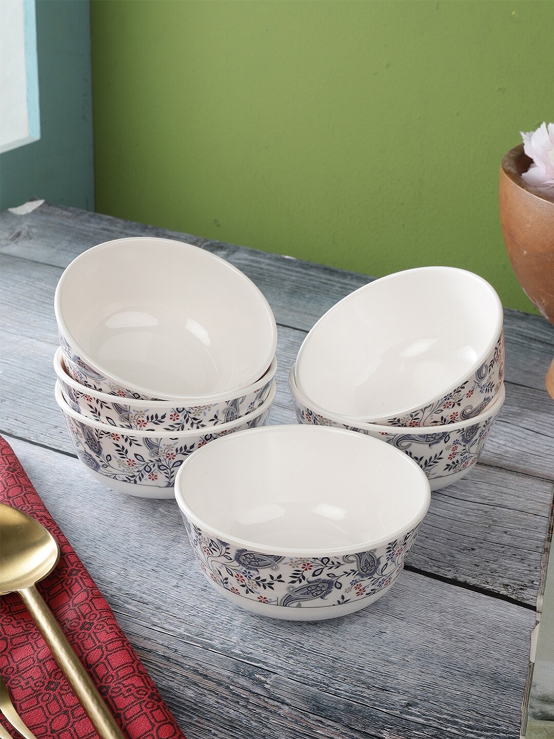 

Servewell Pack Of 6 White Printed Melamine Veg Bowls