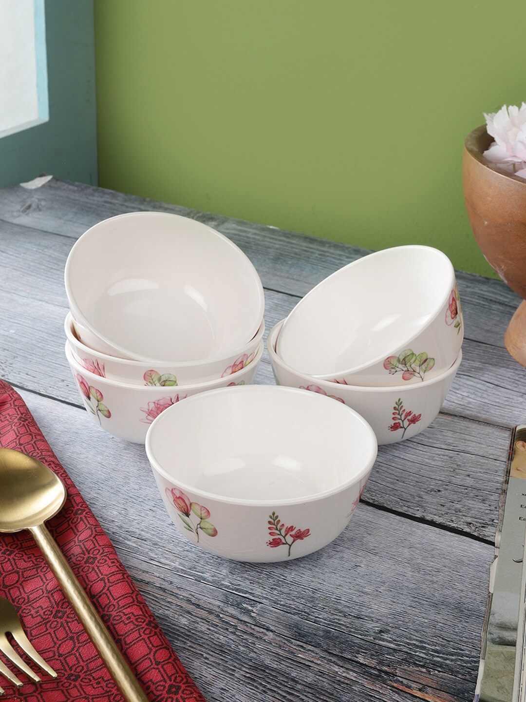 

Servewell Pack Of 6 White Printed Melamine Veg Bowls