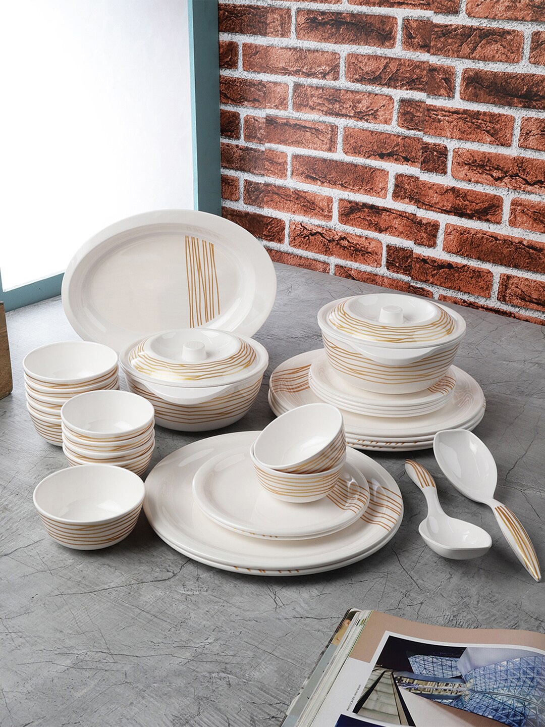 

Servewell Pack Of 31 White Printed Melamine Round Dinner Set