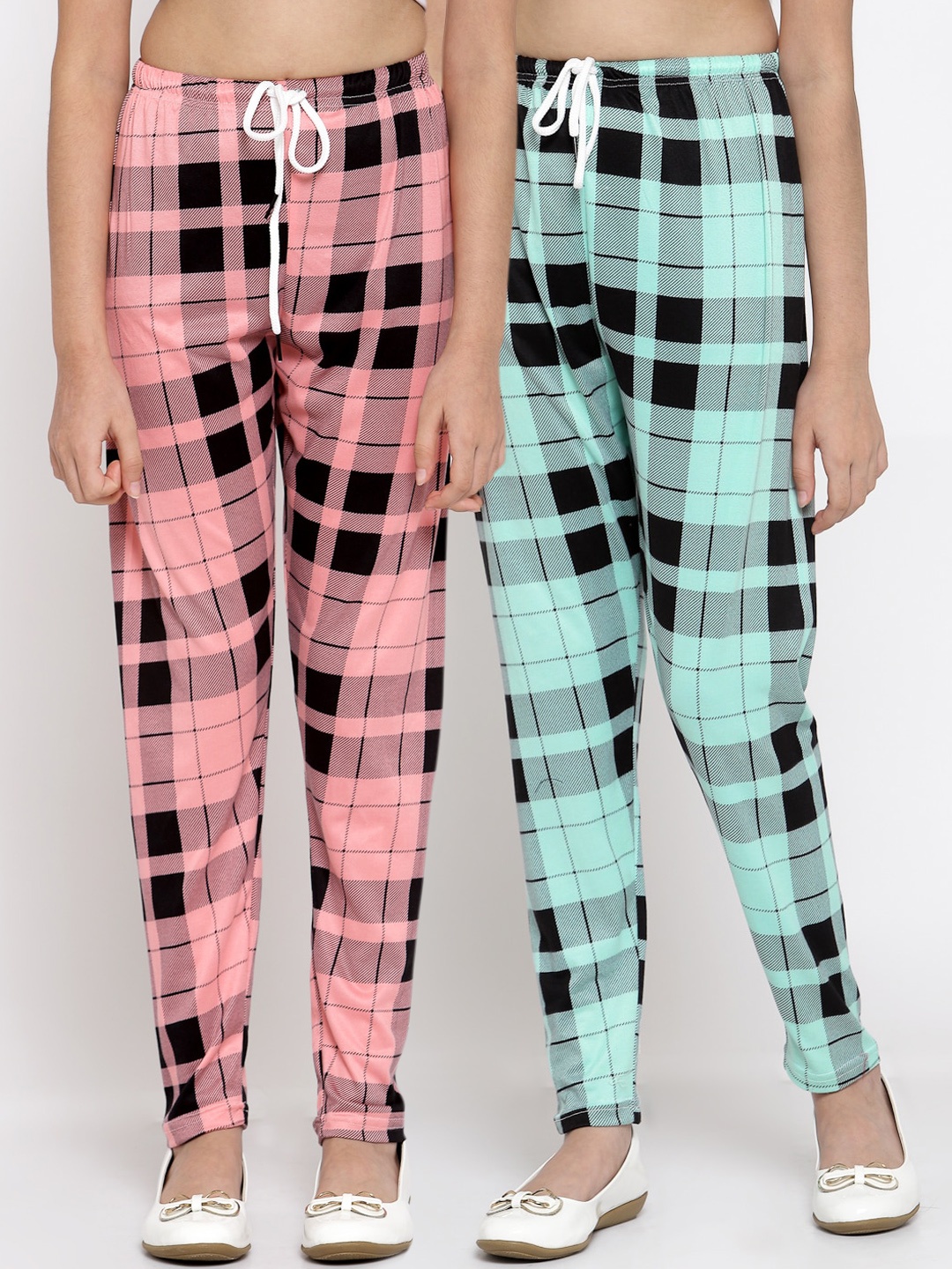 Klotthe Kids Girls Pack of 2 Multicolor Checked Trousers, Multi