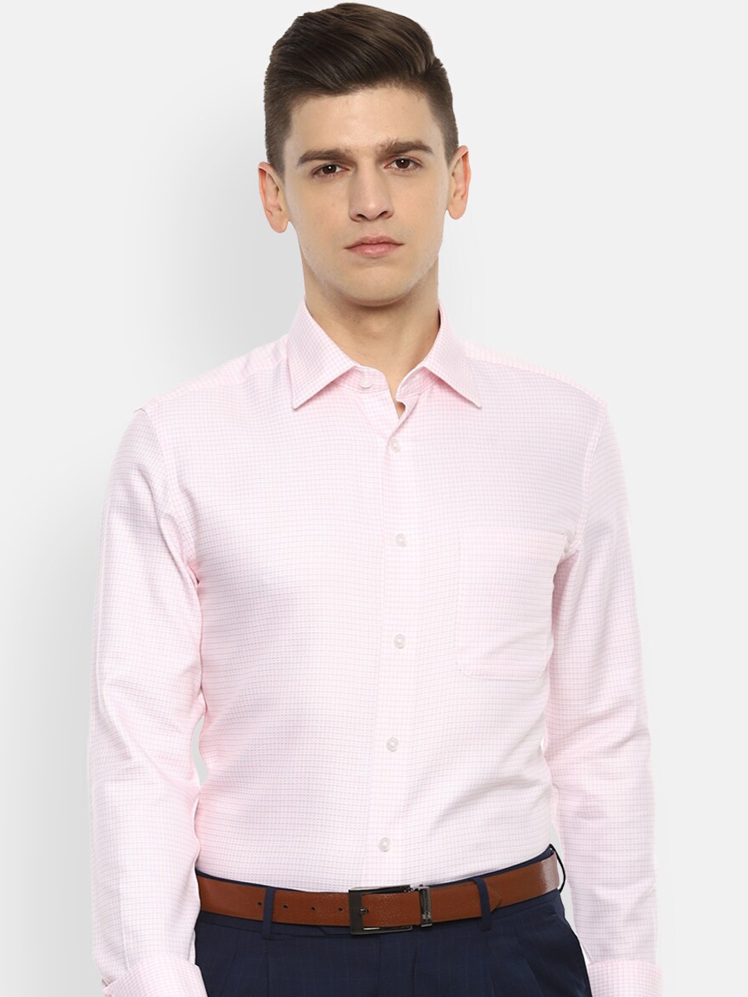 

Louis Philippe Permapress Men Pink & White Cotton Wrinkle Free Formal Shirt