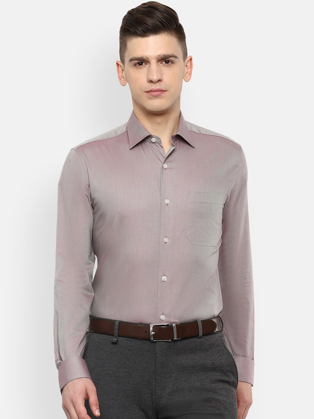 

Louis Philippe Men Beige Slim Fit Solid Cotton Formal Shirt