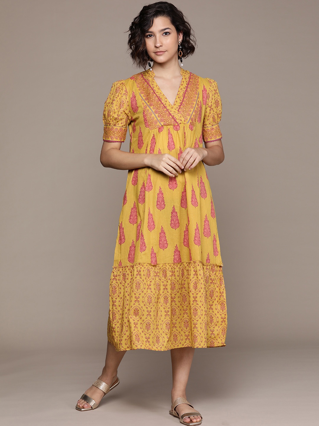 

aarke Ritu Kumar Yellow Ethnic Motifs Ethnic A-Line Maxi Dress