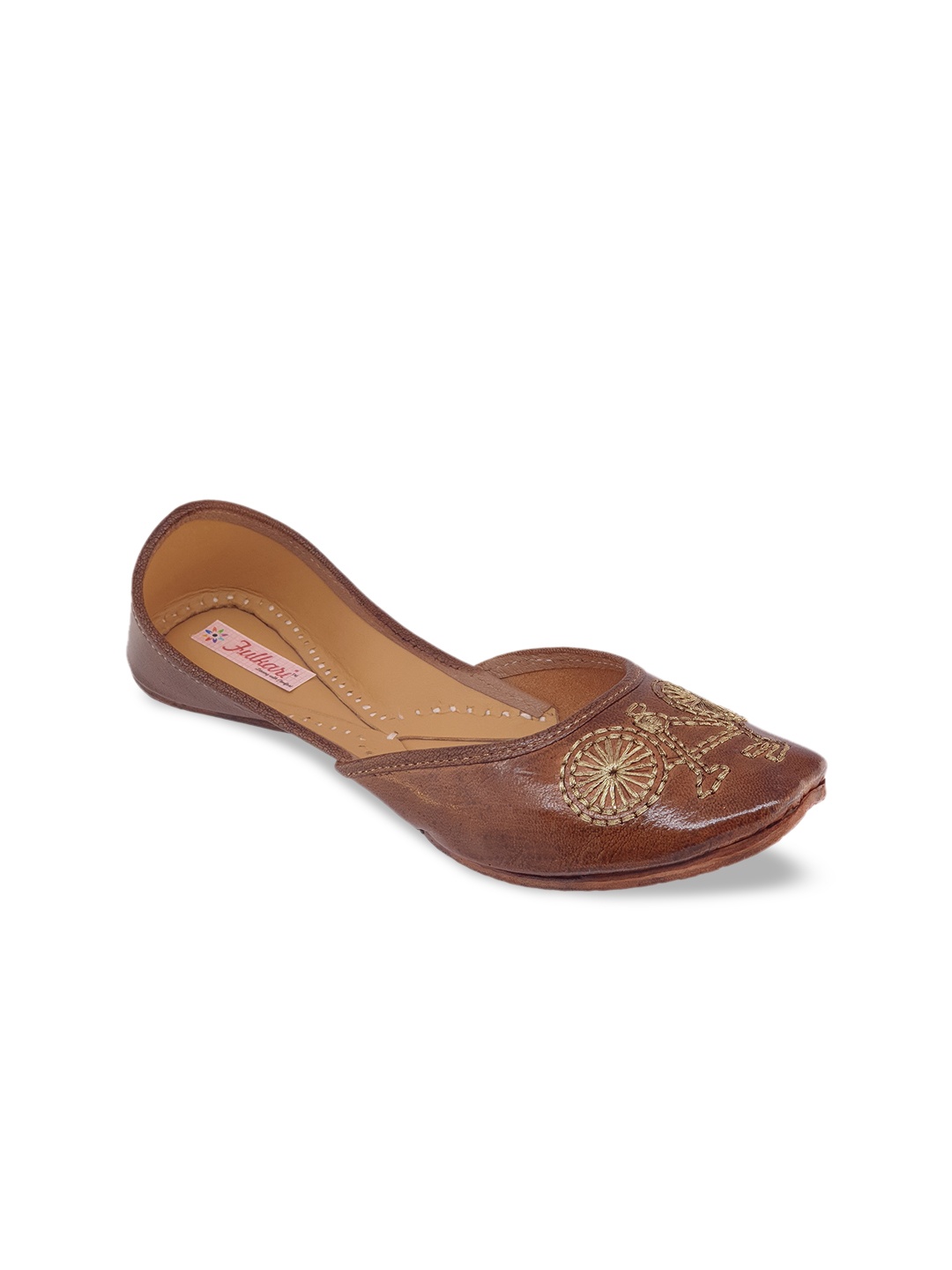 

Fulkari Women Tan Embellished Mojaris Flats