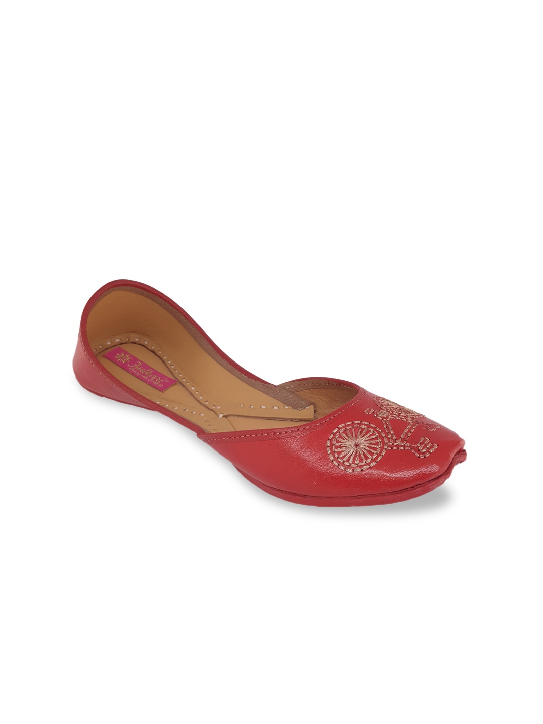 

Fulkari Women Red Embellished Mojaris Flats